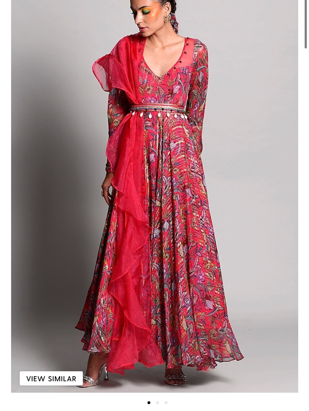 Raspberry Anarkali in Georgette and Organza Base by Rishi & Vibhuti 13.5”